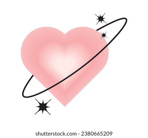 Blurry pink heart aura aesthetic element with linear form and sparkle. Trendy modern y2k style design template. Blurred gradient heart with stars.Vector illustration