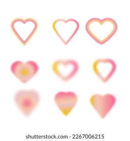 Blurry pink hearts aura aesthetic element Trendy y2k style design template  Modern groovy minimalist blurred gradient heart  social media logo elements vector set