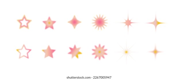 Estrella rosa borrosa aura elemento estético de diseño estilo Trendy y2k. Estrella moderna de gradiente borrosa minimalista, medios sociales o elementos de logotipo conjunto de vectores