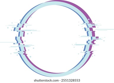 A blurry, pixelated circle with a blue and pink border