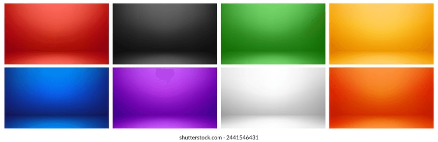 Blurry realistic background or studios for photo sessions, product display, exhibition or exposition. Vector simple locations or empty spaces for presentation, indoor interior design inside