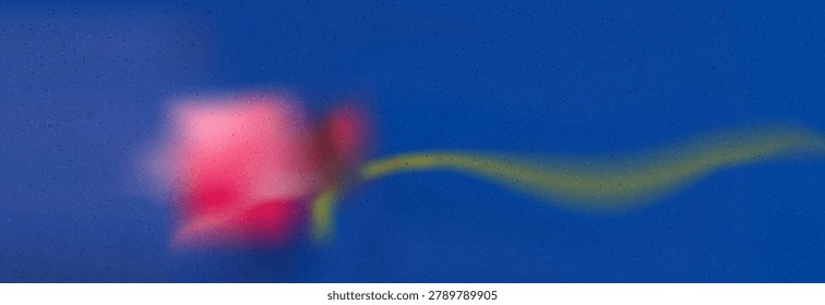 Blurry rose floral floating on water or air grain background for wedding bridal invitation. Gentle flower blur with soft gradation in fuchsia pink and navy sky blue for decor. Dreamy flower nuptial.
