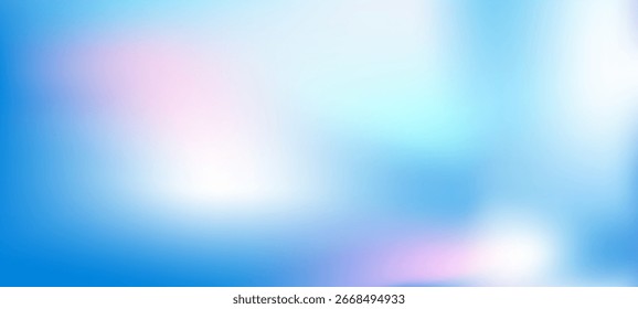 cena embaçada com um céu azul e rosa brilhante, criando uma estética abstrata e colorida. As cores incluem tons de água, azul elétrico, lilás e roxo. Tem uma textura granulada, EPS 10.
