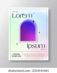 Unscharfe Formen mit y2k Aura Effekt abstrakte Vektorplakatvorlage. Farbige Dekorationselemente mit holografischem Farbverlauf mit Typografie. Trendy Not leidendes Banner. isoliert
