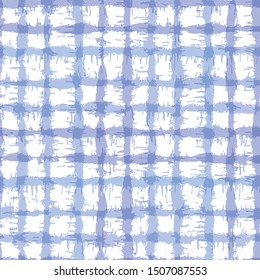 Blurry shibori plaid check tie dye background. Seamless pattern irregular criss cross bleached resist white background. Japanese style dip dyed batik textile. Variegated textured trendy fashion swatch
