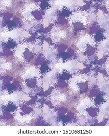 Blurry shibori tie dye abstract splash background. Seamless pattern on bleached resist white. Spring lilac pastel for irregular dip dyed batik textile. Variegated pale textured trendy fashion swatch.