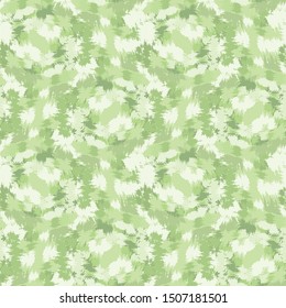 Blurry shibori tie dye camouflage background. Seamless pattern pastel mint irregular brushstroke on bleached resist white background. Dip dyed batik textile. Variegated textured trendy fashion swatch