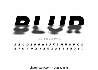 Blurry style font design, alphabet letters and numbers vector illustration