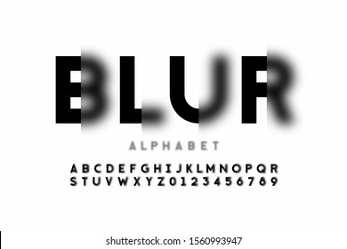 Blurry style font design, alphabet letters and numbers, vector illustration