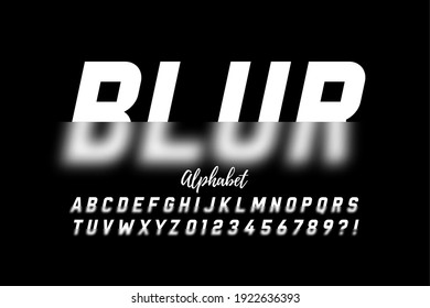 Blurry style font design, alphabet letters and numbers, vector illustration