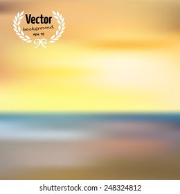 Blurry tropical beach background at sunset. Vector eps10 illustration.