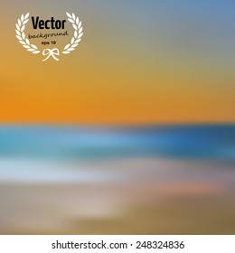 Blurry tropical beach background at sunset. Vector eps10 illustration.