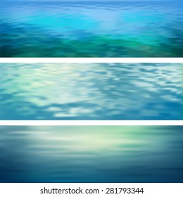 Blurry Vector Abstract Water Ripple Banners. Marine Panoramic Landscape
