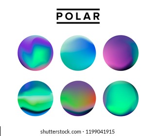 Blurry vector circles with polar lights gradient, polarization. Holographic shiny colors, blue, yellow, green, purple, pink.