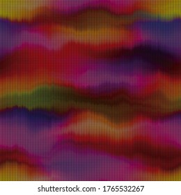 
Blurry woven watercolor tie dye knit texture background. Wavy irregular bleeding marl ink seamless pattern. Rainbow ombre distorted all over print. Variegated dripping fabric effect back