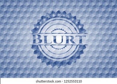 Blurt blue emblem or badge with geometric pattern background.
