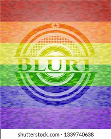 Blurt emblem on mosaic background with the colors of the LGBT flag