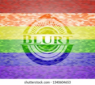 Blurt emblem on mosaic background with the colors of the LGBT flag