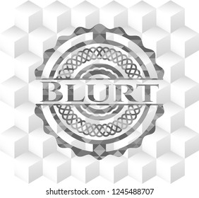 Blurt retro style grey emblem with geometric cube white background
