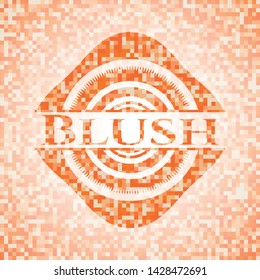 Blush abstract emblem, orange mosaic background