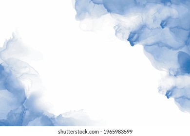 Blush blue watercolor fluid painting design card. marble frame. Spring wedding invitation. Dye splash style. Alcohol ink. Vector