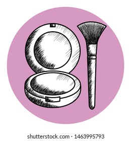 blush and brush make up drawing icon