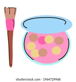 Blush for cheeks in the form of balls. Isolated element on a white background.