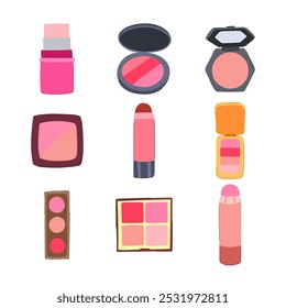 blush compact set cartoon. beauty cosmetics, cheeks color, palette shimmer blush compact sign. isolated symbol vector illustration