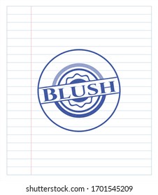 Blush-Emblem mit Pen-Effekt. Blaue Tinte. Vektorillustration Illustration. Detaillierte Angaben.