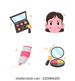 blush eyeshadow face cream ointment beauty makeup skincare sticker illustration set