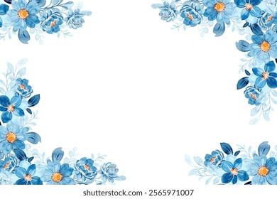 Blush flowers watercolor border, floral border on white background