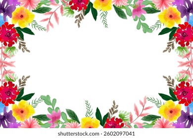 Blush flowers watercolor border, floral border on white background