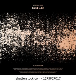 Blush gold. Abstract golden quartz background. Vector illustration. Copper foil. Bronze glitter grunge texture. Patina scratch, cracks golden elements. Vintage illustration.