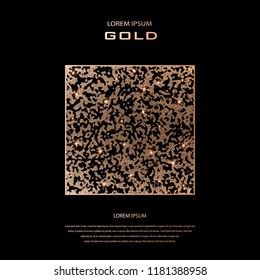Blush gold. Abstract golden quartz background. Vector illustration. Copper foil. Bronze glitter grunge texture. Patina scratch, cracks golden elements. Vintage illustration.