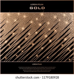 Blush gold pattern. Abstract golden quartz background. Vector illustration. Copper foil diagonal line Bronze glitter stripes Geometric pattern. Stylish texture Abstract minimal backdrop Patina effect.