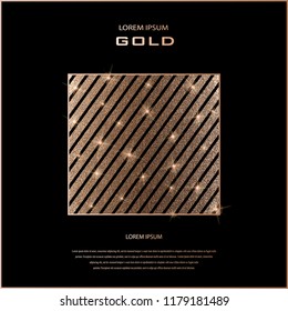 Blush gold pattern. Abstract golden quartz background. Vector illustration. Copper foil diagonal line Bronze glitter stripes Geometric pattern. Stylish texture Abstract minimal backdrop Patina effect.