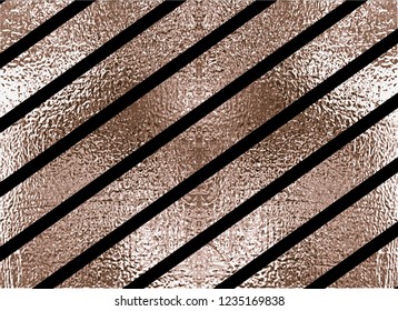 Blush gold pattern. Abstract golden quartz background. Vector illustration. Copper foil diagonal line Bronze glitter stripes Geometric pattern. Stylish texture Abstract minimal backdrop Patina effect.