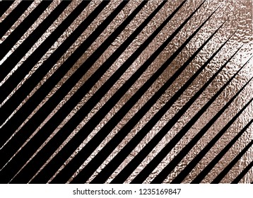 Blush gold pattern. Abstract golden quartz background. Vector illustration. Copper foil diagonal line Bronze glitter stripes Geometric pattern. Stylish texture Abstract minimal backdrop Patina effect.