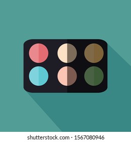 Blush On Cosmetic Design Element Flat Linear Colored on Tosca Background with Long Shadow Vector Illustration