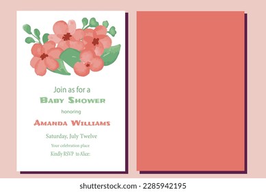 Blush Peach Pink Flowers and Greenery Floral Baby Shower Invitation