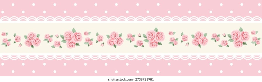 Blush Pink Floral Lace Border Pattern for Romantic Wrapping, Nursery Decor and Feminine Branding