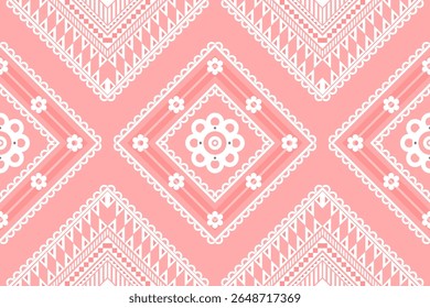 Blush pink geometric pattern. White tribal floral design.Modern pastel tribal pattern. Seamless geometric pattern in blush pink and white,featuring folk floral and tribal motifs. Perfect for textiles.