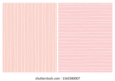 Blush Pink Hand Drawn Irregular Geometric Patterns. Horizontal and Vertical White Stripes Isolated on a Pink Background. Cute Infantile Style Repeatable Design.Striped Print Ideal For Fabric, Textile.