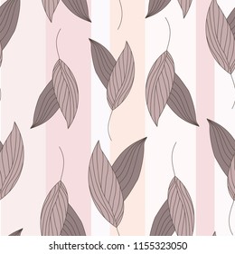 blush pink leaves on pink stripes seamless pattern 