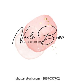 Blush pink logo template. Rose gold nails, makeup design