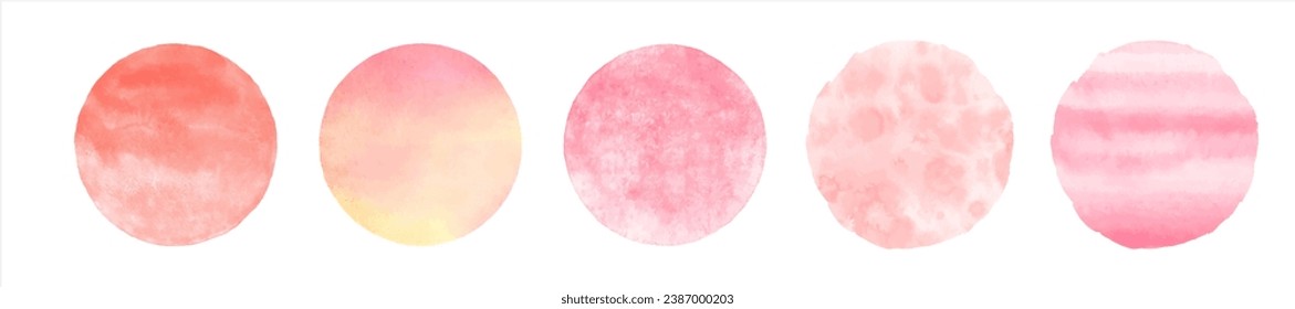 Blush pink, rose watercolor circle shapes set. Valentine's day vector backgrounds collection. Light pink round watercolour stains texture. Soft pastel colors. Hand drawn abstract aquarelle fill.