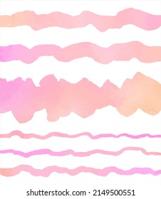 Blush pink, rose watercolor vector borders collection. Wavy long brush strokes, uneven stripes, water waves, doodle streaks, curved lines. Hand drawn watercolour text backgrounds, templates set. 