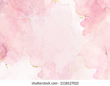 Blush pink watercolor fluid painting vector design card. Dusty rose and golden marble geode frame. Spring wedding invitation. Petal or veil texture. Dye splash style. Alcohol ink.Isolated and editable - Shutterstock ID 2118127022