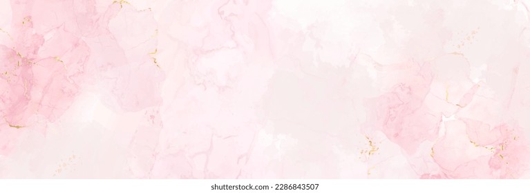 Blush pink watercolor fluid painting vector design card. Dusty rose and golden marble geode frame. Spring wedding invitation. Petal or veil texture. Dye splash style. Alcohol ink.Isolated and editable