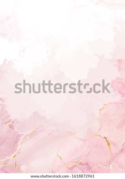 赤みを帯びたピンクの水彩液体塗りのベクター画像デザインカード 埃っぽいバラと金色の大理石 のギードフレーム春の結婚式の招待 花びらまたはベールのテクスチャー 染めのスプラッシュスタイル アルコールインク 分離型で編集可能 のベクター画像素材 ロイヤリティ